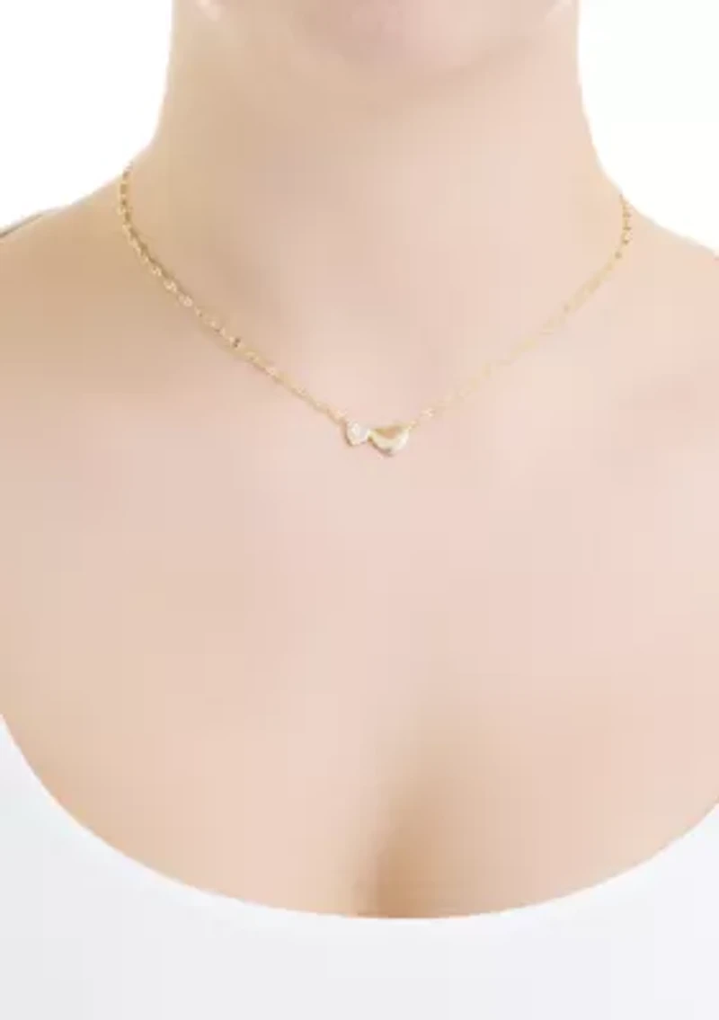 Cubic Zirconia Double Heart Gold Plated Necklace