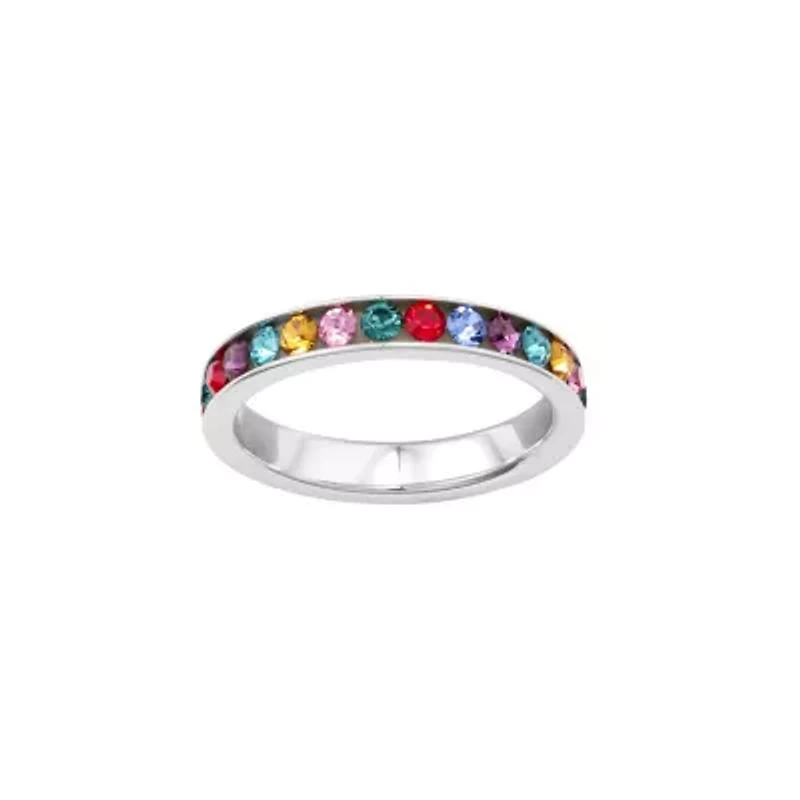 Silver Plated Multi Crystal Band Ring Size 5