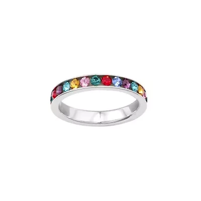 Silver Plated Multi Crystal Band Ring Size 5