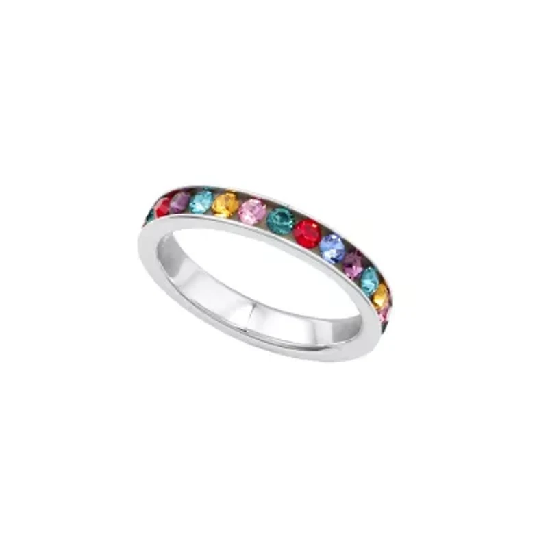 Silver Plated Multi Crystal Band Ring Size 5