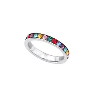 Silver Plated Multi Crystal Band Ring Size 5