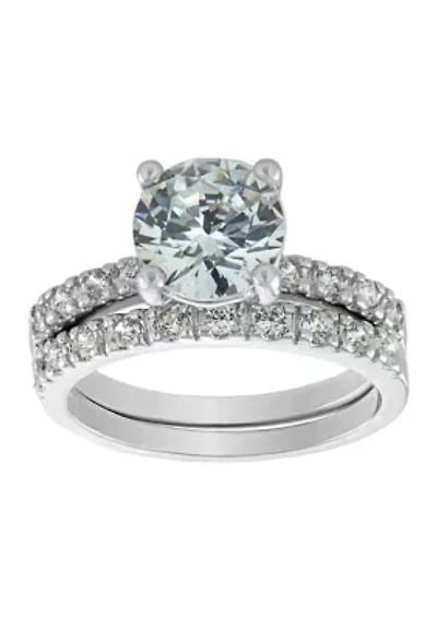 Silver Plated Princess Wedding Cubic Zirconia Ring Set