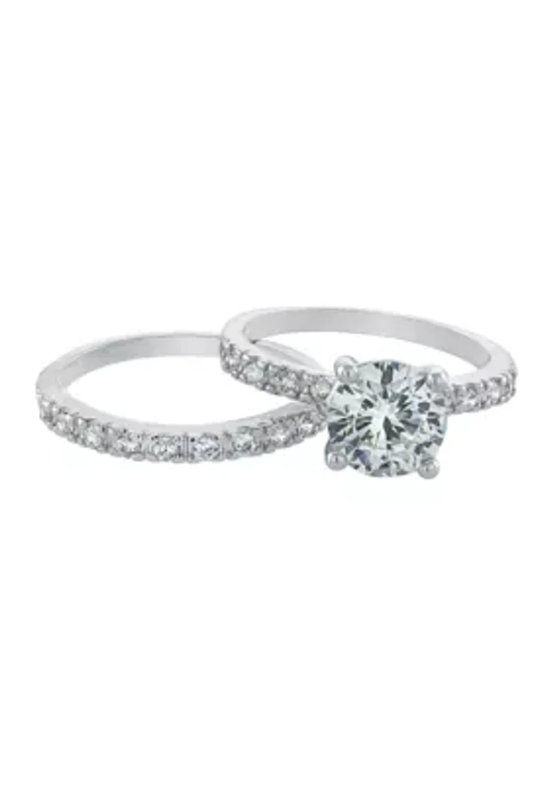Silver Plated Princess Wedding Cubic Zirconia Ring Set