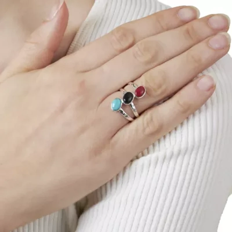 Fine Silver Plated 3 Simulated Stone Spiral Ring Size 7