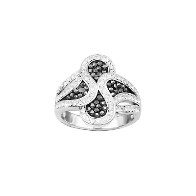 Fine Silver Plated Gray Crystal Pave Wave Ring Size 7