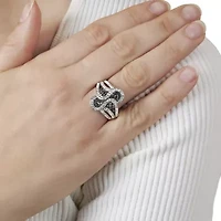 Fine Silver Plated Gray Crystal Pave Wave Ring Size 7