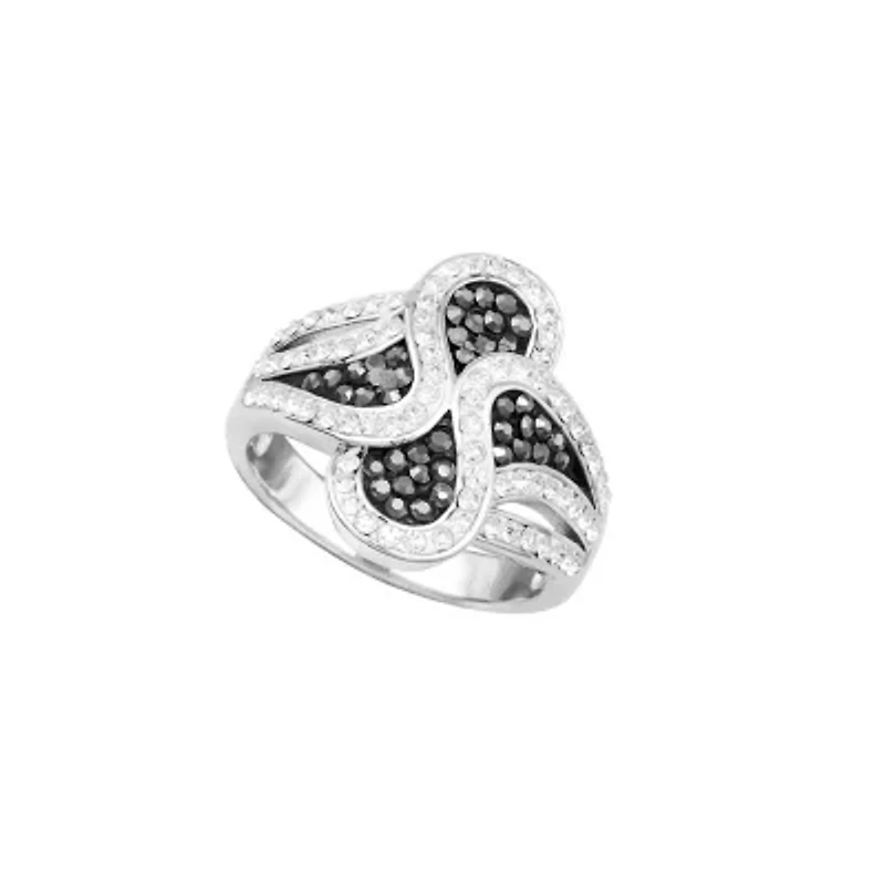 Fine Silver Plated Gray Crystal Pave Wave Ring Size 7