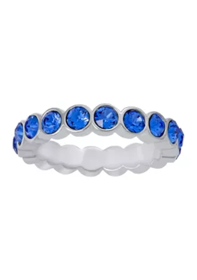 Fine Silver Plated 3 Millimeter Ruby Crystal Eternity Band Ring