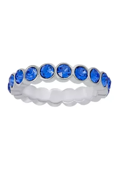 Fine Silver Plated 3 Millimeter Ruby Crystal Eternity Band Ring