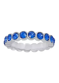 Fine Silver Plated 3 Millimeter Ruby Crystal Eternity Band Ring