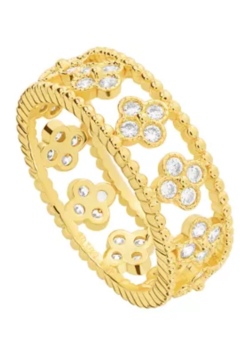 Plated Cubic Zirconia Floral Band Ring