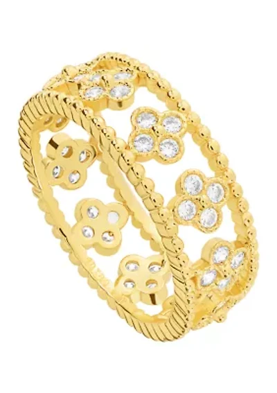 Plated Cubic Zirconia Floral Band Ring