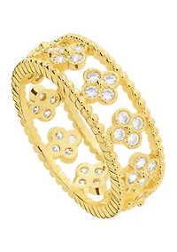 Plated Cubic Zirconia Floral Band Ring