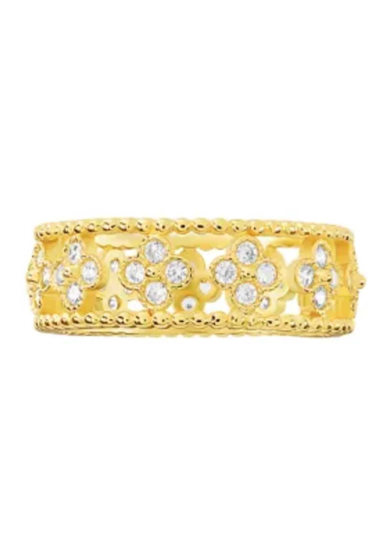 Plated Cubic Zirconia Floral Band Ring