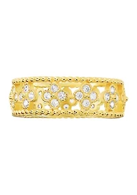 Plated Cubic Zirconia Floral Band Ring