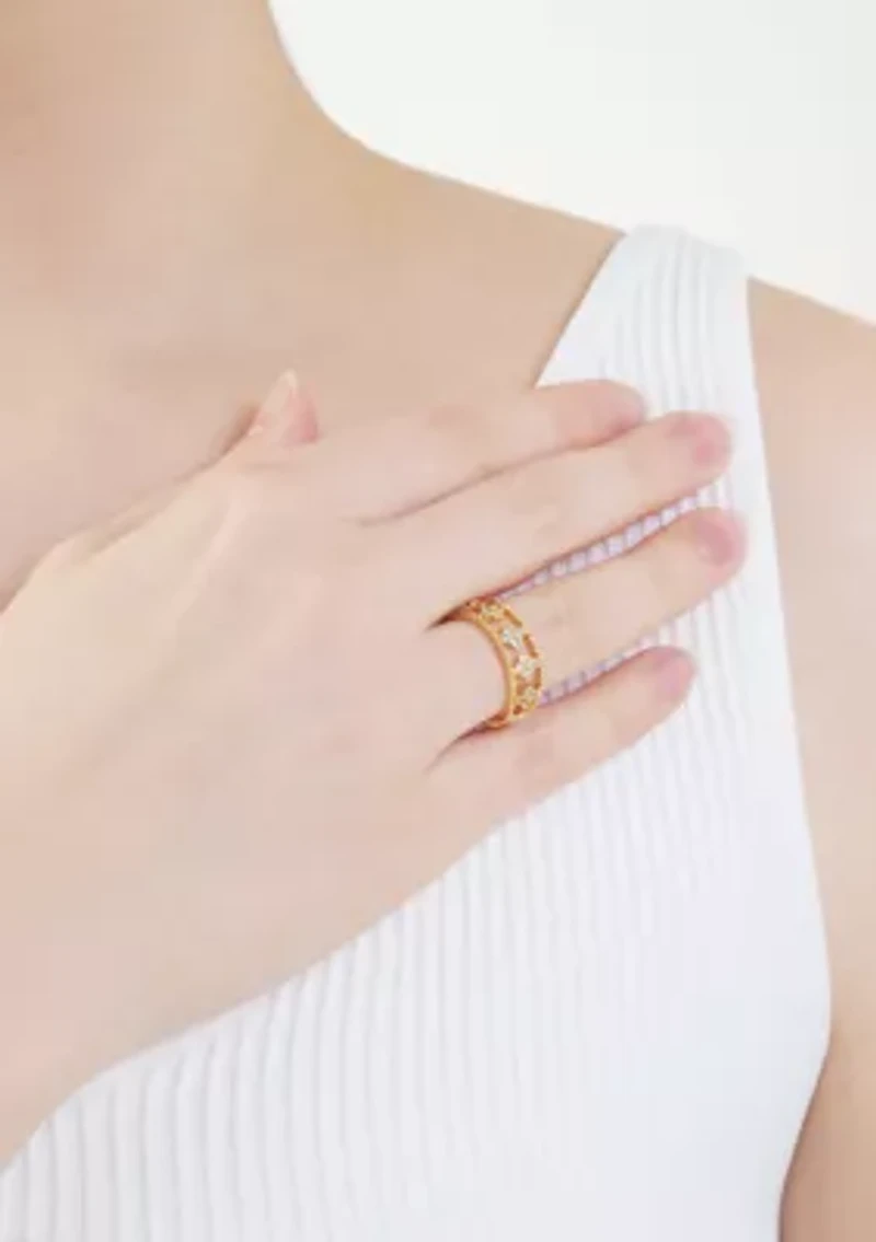 Plated Cubic Zirconia Floral Band Ring