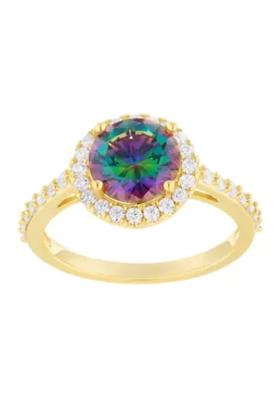 Gold Plated Mystic Cubic Zirconia Halo Ring