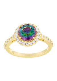 Gold Plated Mystic Cubic Zirconia Halo Ring