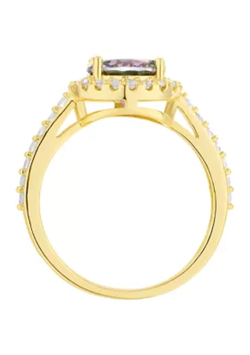 Gold Plated Mystic Cubic Zirconia Halo Ring