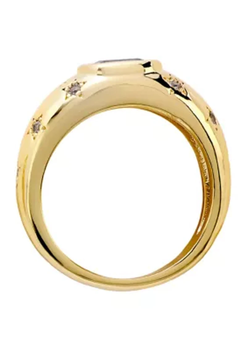 Aqua Cubic Zirconia Cushion Signet Star Band Ring