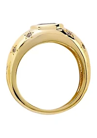 Aqua Cubic Zirconia Cushion Signet Star Band Ring