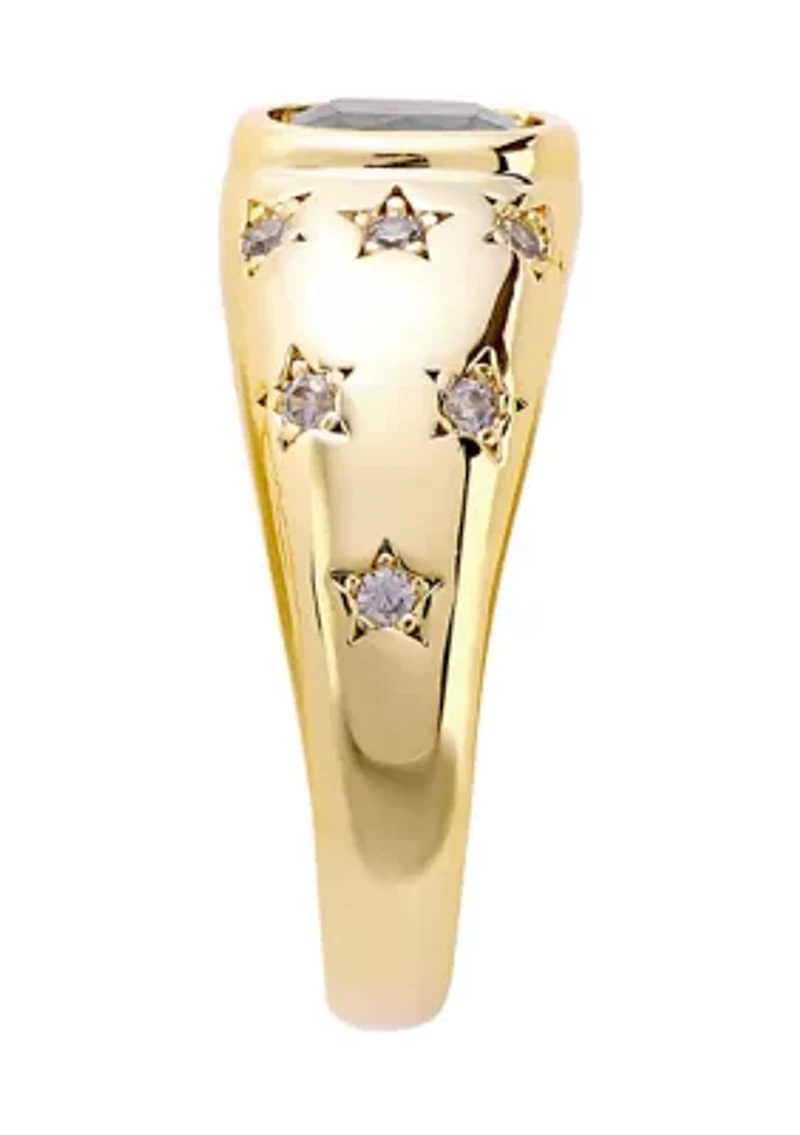 Aqua Cubic Zirconia Cushion Signet Star Band Ring