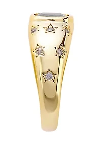 Aqua Cubic Zirconia Cushion Signet Star Band Ring