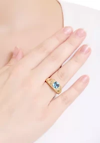 Aqua Cubic Zirconia Cushion Signet Star Band Ring