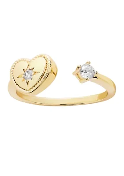  Open Heart Gold Plated Cubic Zirconia Ring 