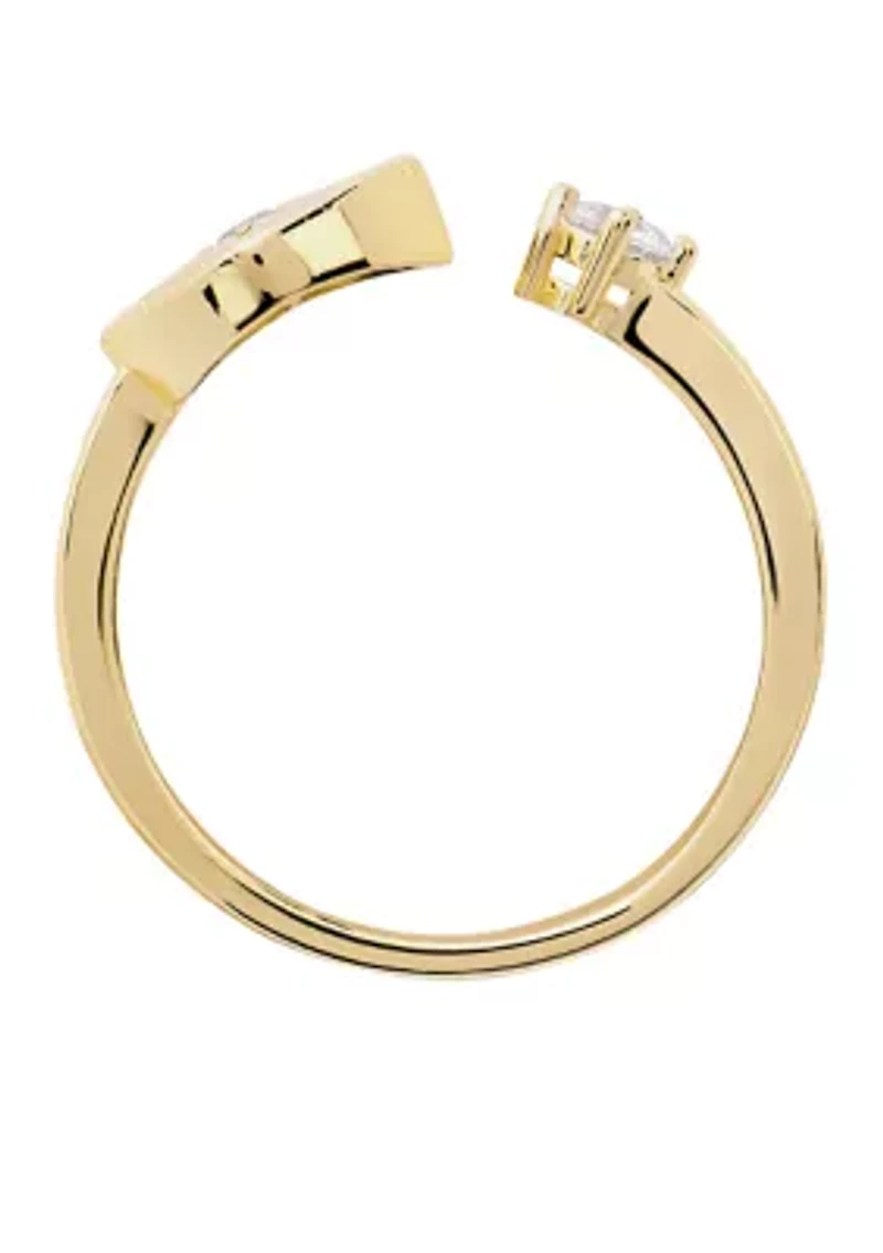  Open Heart Gold Plated Cubic Zirconia Ring 