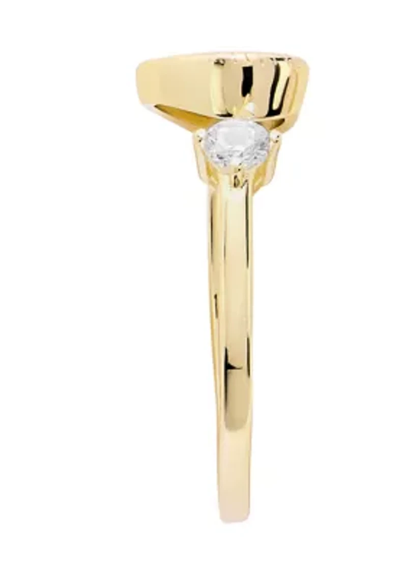  Open Heart Gold Plated Cubic Zirconia Ring 