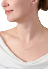 Boxed Sterling Silver 16" Cubic Zirconia Pavé Bar Necklace and 4 Millimeter Stud Earrings Set