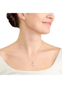 Boxed Sterling Silver Cubic Zirconia Dragonfly Necklace and Stud Earring Set