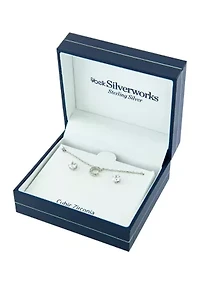 Boxed Sterling Silver Cubic Zirconia Initial C Necklace and Prong Stud Earring Set
