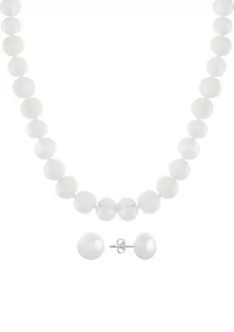Boxed Sterling Silver 16" + 2" Freshwater Pearl Necklace and 7mm Pearl Stud Earring Set