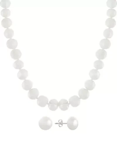 Boxed Sterling Silver 16" + 2" Freshwater Pearl Necklace and 7mm Pearl Stud Earring Set