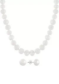 Boxed Sterling Silver 16" + 2" Freshwater Pearl Necklace and 7mm Pearl Stud Earring Set