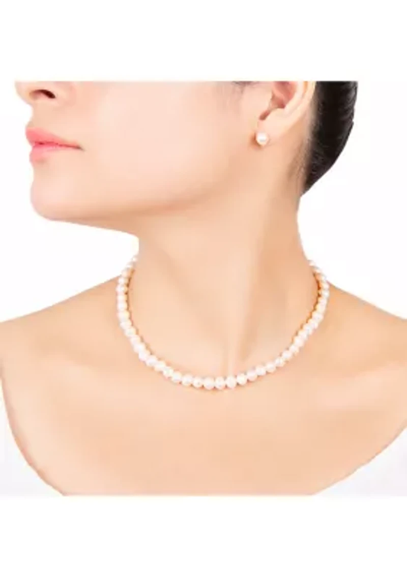 Boxed Sterling Silver 16" + 2" Freshwater Pearl Necklace and 7mm Pearl Stud Earring Set