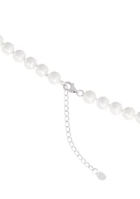 Sterling Silver 7mm Simulated Pearl Necklace and Stud Earring Set