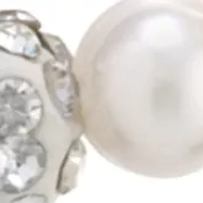 Sterling Silver Crystal Stud Earrings and Pearl Necklace Boxed Set