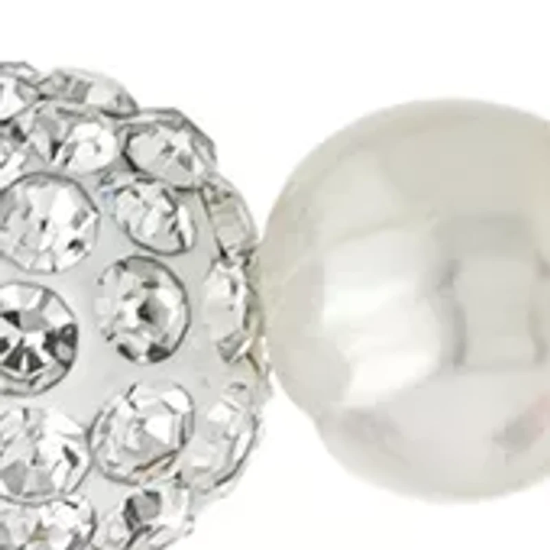 Boxed Sterling Silver 16" + 2" Freshwater Pearl with Crystals Necklace and Stud Earrings Set