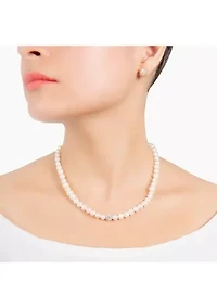Boxed Sterling Silver 16" + 2" Freshwater Pearl with Crystals Necklace and Stud Earrings Set
