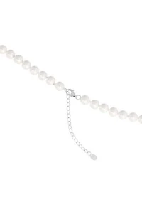 Sterling Silver 7mm Simulated Pearl and Crystal Fireball Necklace and Stud Earring Set