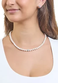 Sterling Silver 7mm Simulated Pearl and Crystal Fireball Necklace and Stud Earring Set