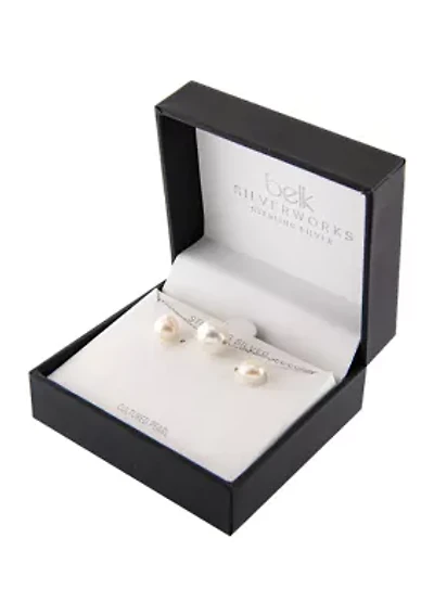 Boxed Sterling Silver 18" 10mm Freshwater Pearl Necklace and Stud Earrings Set