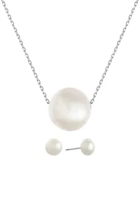 Boxed Sterling Silver 18" 10mm Freshwater Pearl Necklace and Stud Earrings Set
