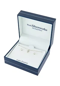 Sterling Silver Cubic Zirconia Cross Necklace and Stud Earring Set