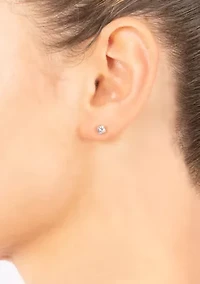 Boxed Sterling Silver 16 + 2 Inch CZ Open Circle Necklace and 4 Millimeter Stud Earring Set