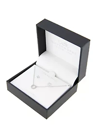 Boxed Sterling Silver 16 + 2 Inch CZ Open Circle Necklace and 4 Millimeter Stud Earring Set