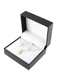 Boxed Gold Over Sterling Silver 18 Inch Emerald Cut Cubic Zirconia Necklace and Stud Earring Set
